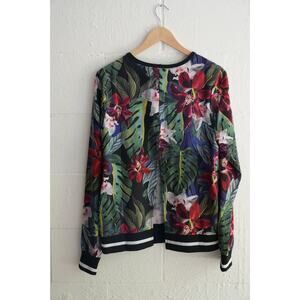 C&C California Black Multi-Color Floral Print Pullover Sweatshirt Size Medium